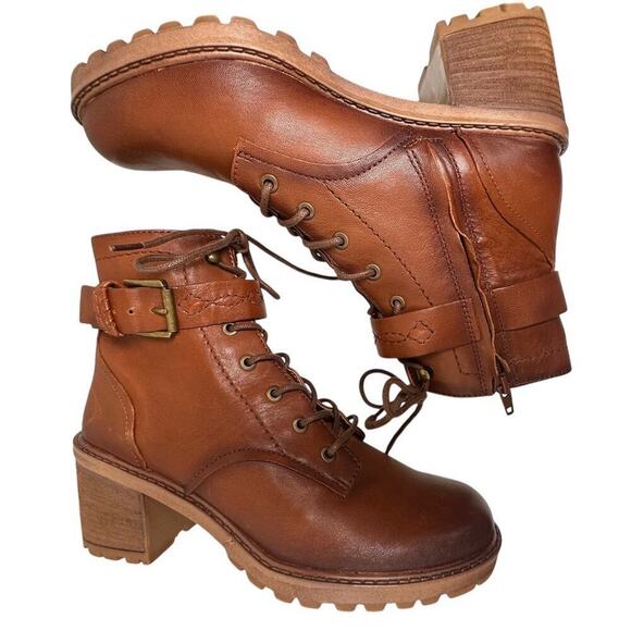 NWOB Lace Up Y2K Combat Booties Women’s Sz 10 Buttery Soft Leather Western Boho - Picture 1 of 16